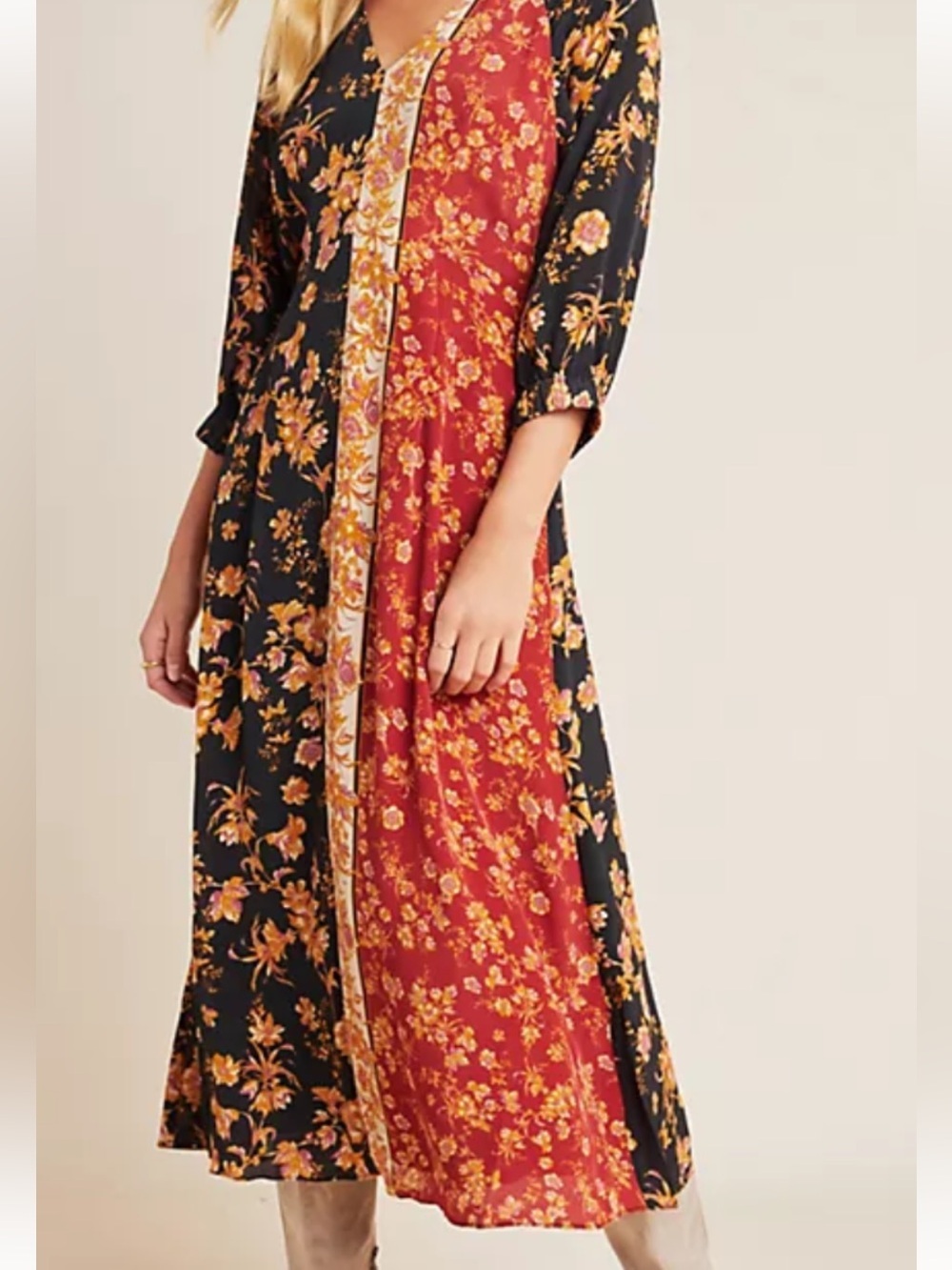 Kachel X Anthropologie Sz4 Hazel Red & Black Floral Maxi Dress NWOT Bohemian